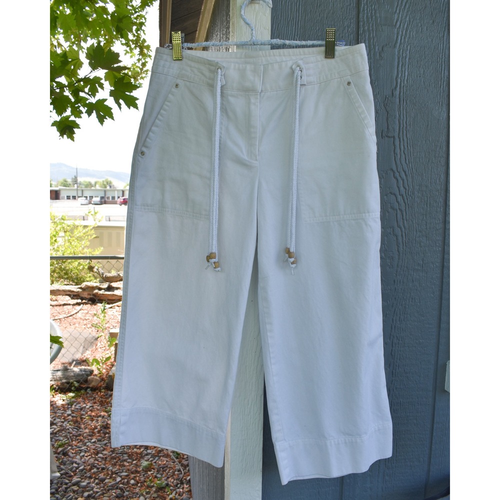 Lauren Ralph Lauren White Sailor Capri Gaucho Pants Cotton Beach 90s Size 6 - Picture 1 of 8